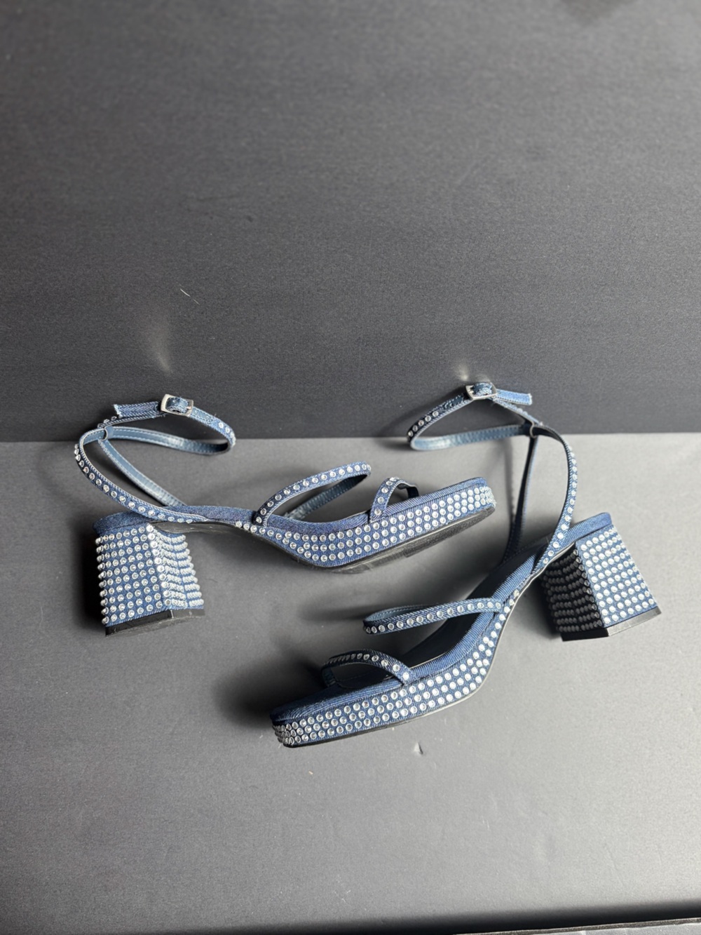 BCBGeneration Blue Rhinestone Block Heel Sandals